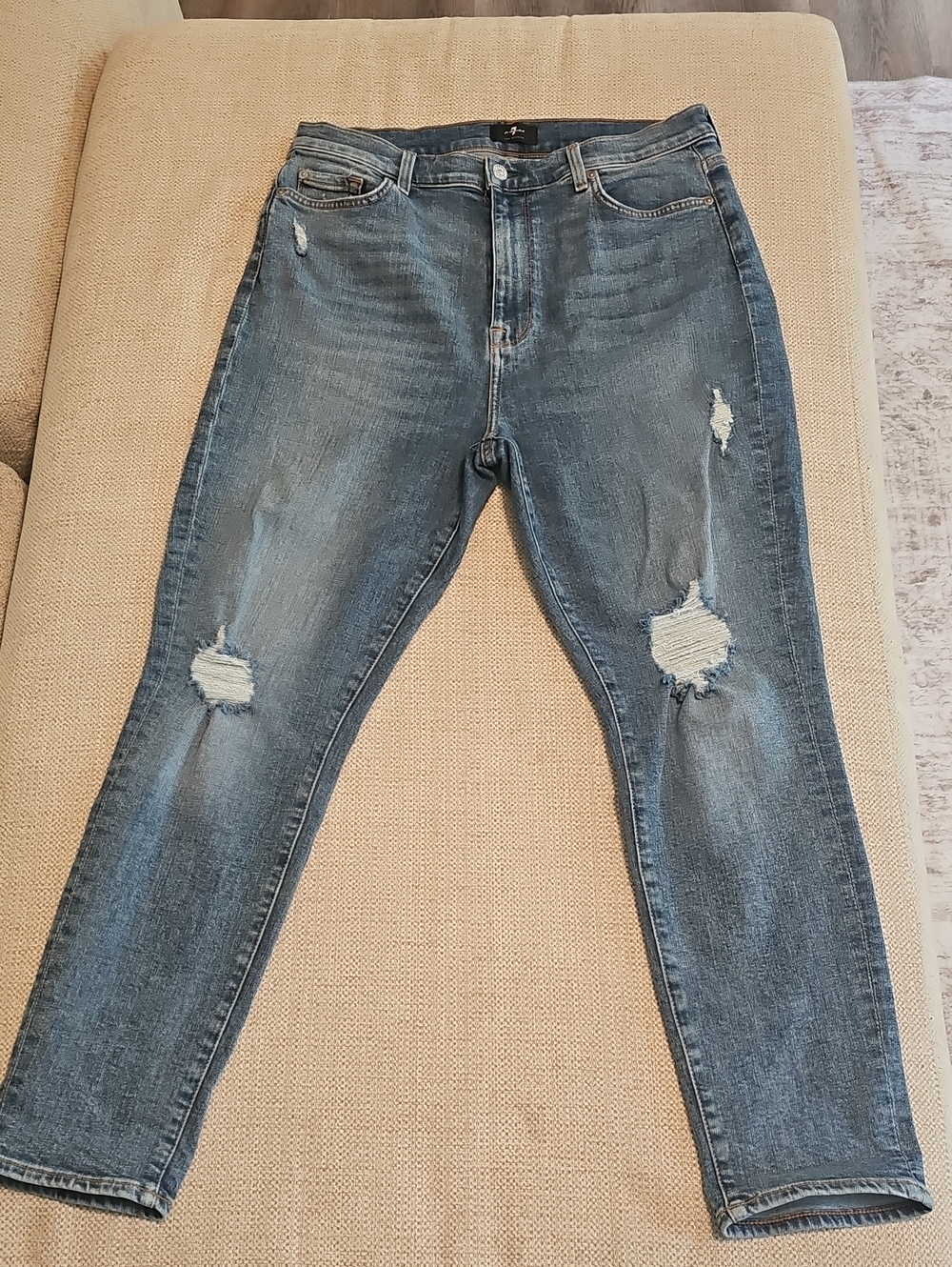 7 For All Mankind Distressed Indigo Skinny Jeans High Waist Ankle